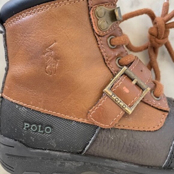 RALPH LAUREN POLO Brown Ankle Combat Dover Boots Size Child 10 - Picture 9 of 15